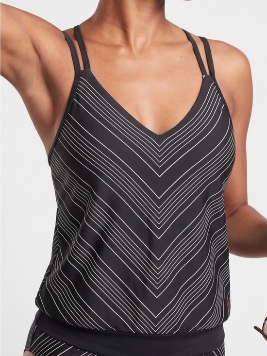 Athleta Other - Athleta Tankini Top Black White Chevron lined bathing suit swim 36 B/C shirt